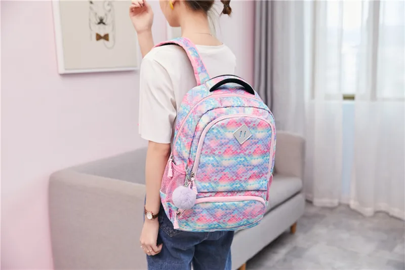 Pastel Rainbow Mermaid Scale School Bag