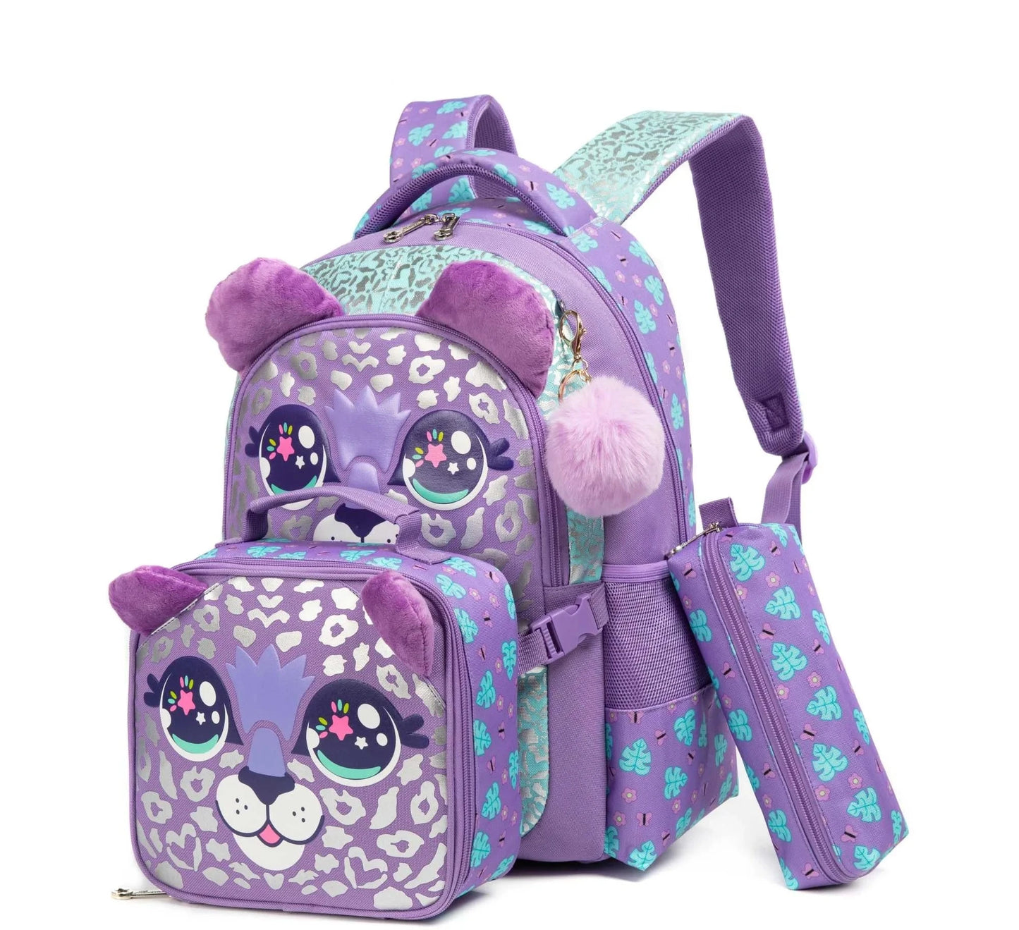 Purple Leopard School Bag Set