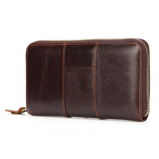 Genuine Leather Unisex Zip Around Long Clutch Wallet