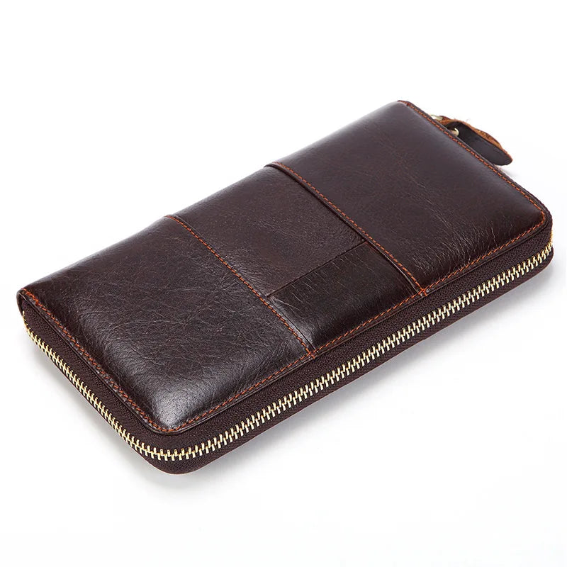 Genuine Leather Zip Around Long Clutch Wallet