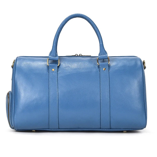Blue Genuine Leather Travel Bag
