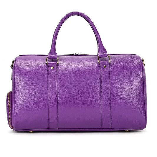 Purple Genuine Leather Travel Bag