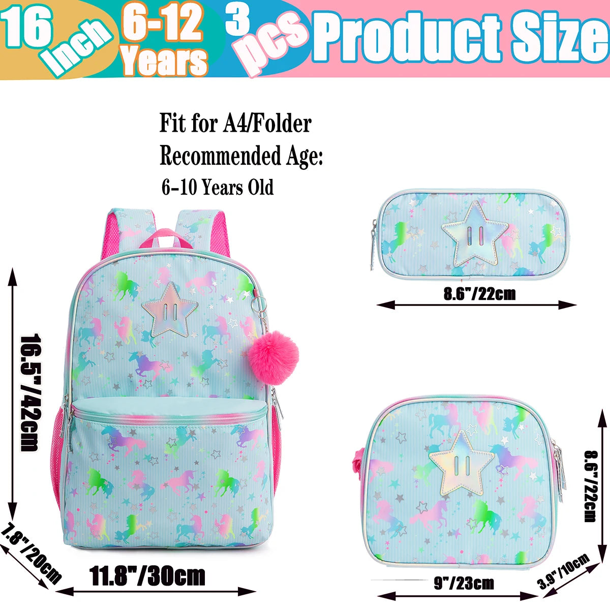 Stars & Unicorns Pastel Foil Insulated Lunch Bag & Pencil Case
