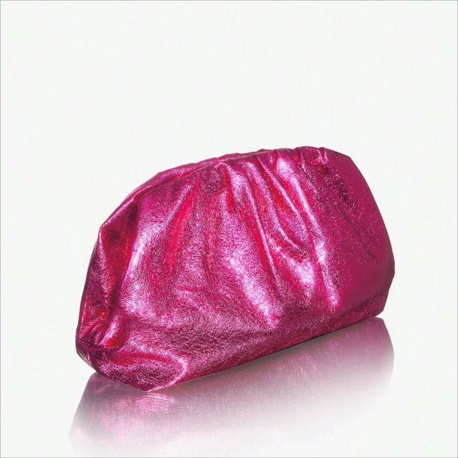 Metallic Shine Ruched Cloud Clutch - Hot Pink