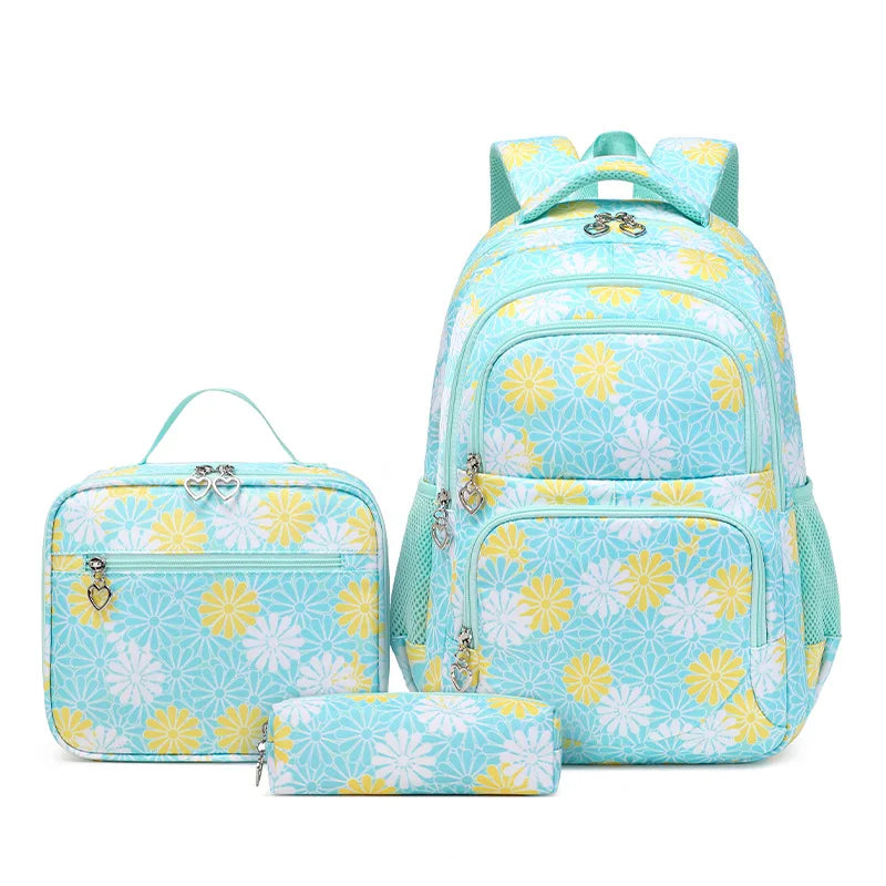 Aqua Floral School Bag Insulated Lunch Bag & Pencil Case