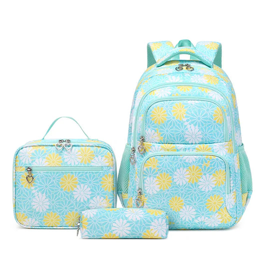 Aqua Floral School Bag Insulated Lunch Bag & Pencil Case
