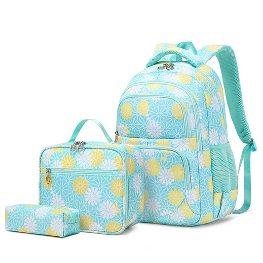 Aqua Floral School Bag Set