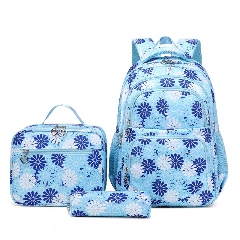 Blue Floral School Bag Set