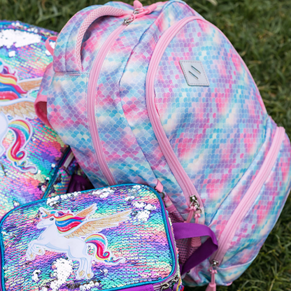 Blue Pink Fish Scales School Bag Set