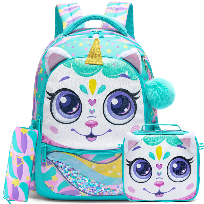 Cat Animal Face School Bag Insulated Lunch Bag Pencil Case