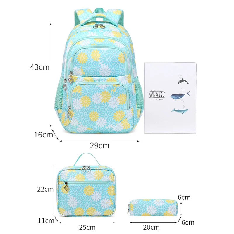 Floral School Bag Large, Insulated Lunch Bag, Pencil Case