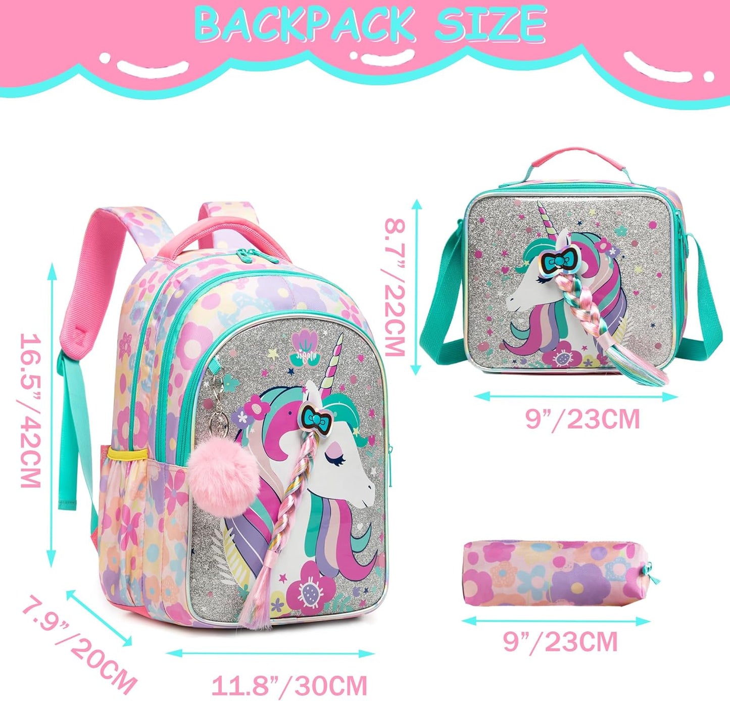 Glitter Unicorn School Bag Set