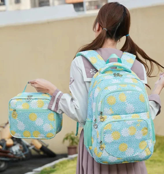 Large Floral School Bag and Insulated Lunch Bag