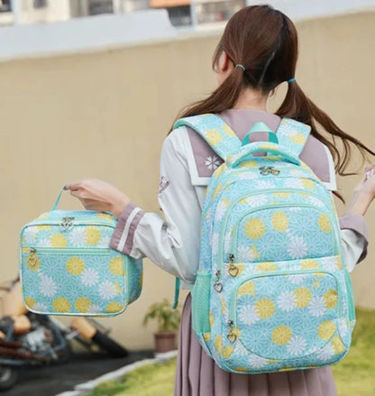 Large Floral School Bag and Insulated Lunch Bag