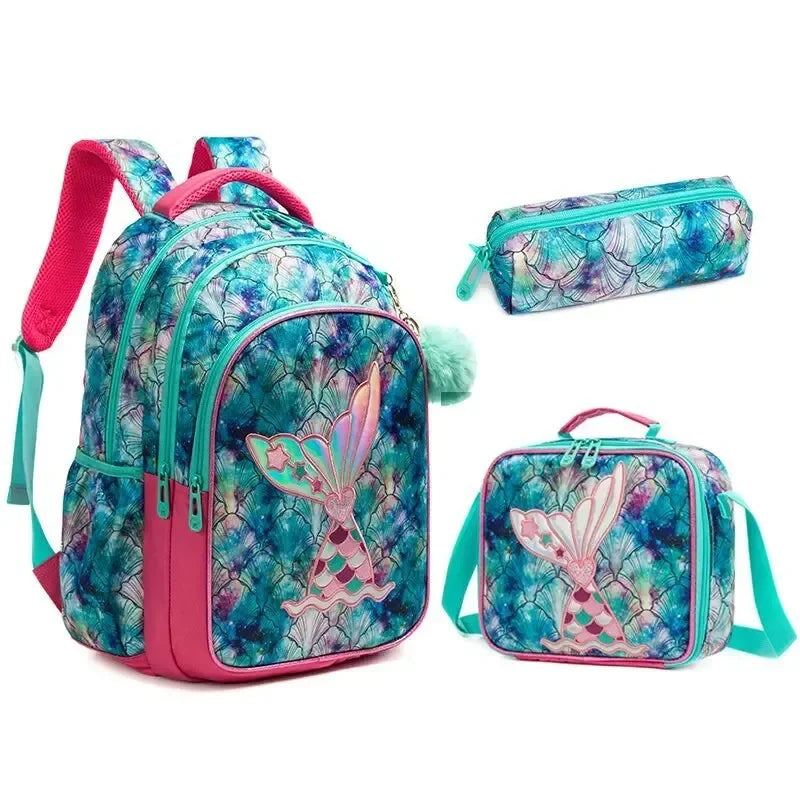 Mermaid Scale School Bag Set Insulated Lunch Bag Pencil Case