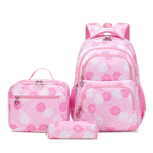 Pink Floral School Bag Set