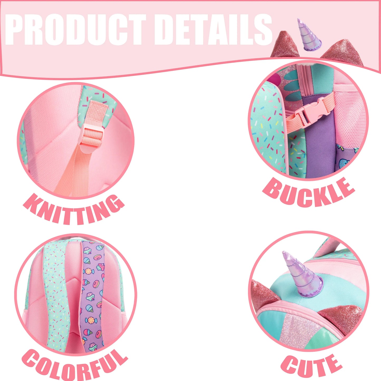 Pink Purple Foil Cat School Bag Exterior