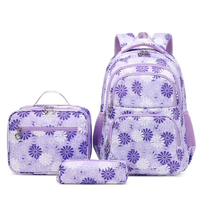Purple Floral School Bag Set