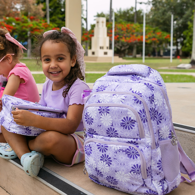 Purple Floral School Bag Set