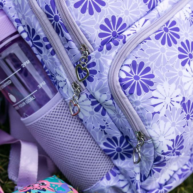 Purple Floral School Bag Set