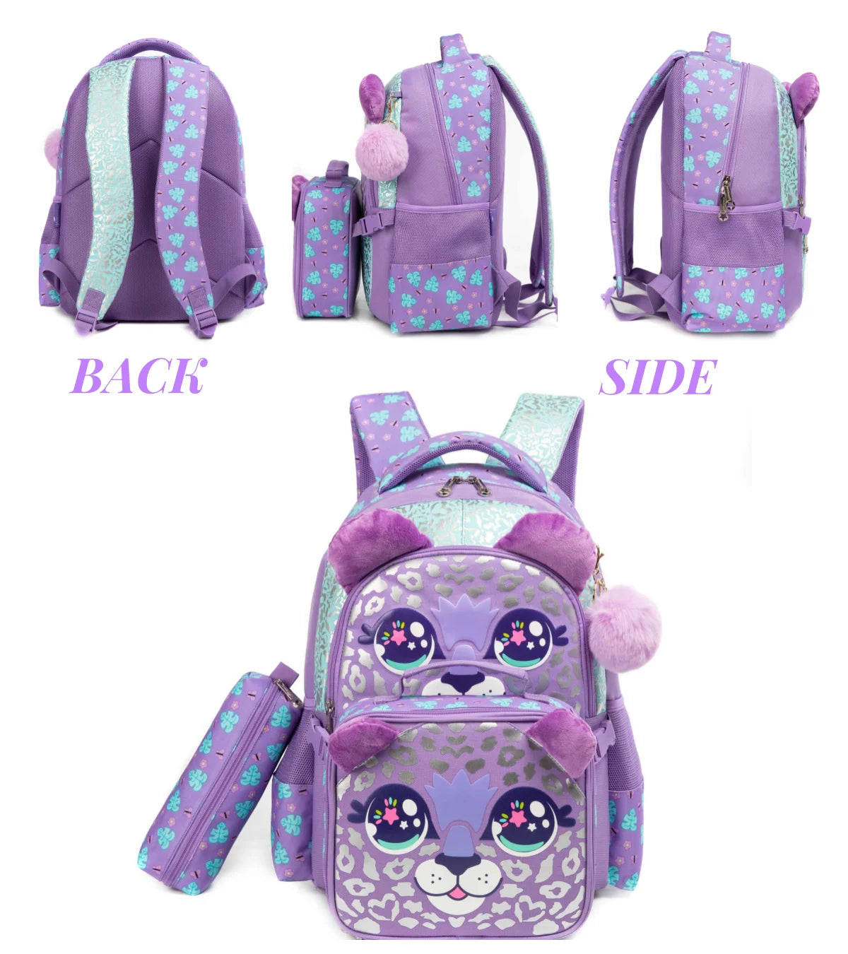 Purple Leopard School Bag 