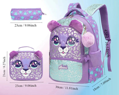 Purple Leopard School Bag Insulated Lunch Bag Pencil Case