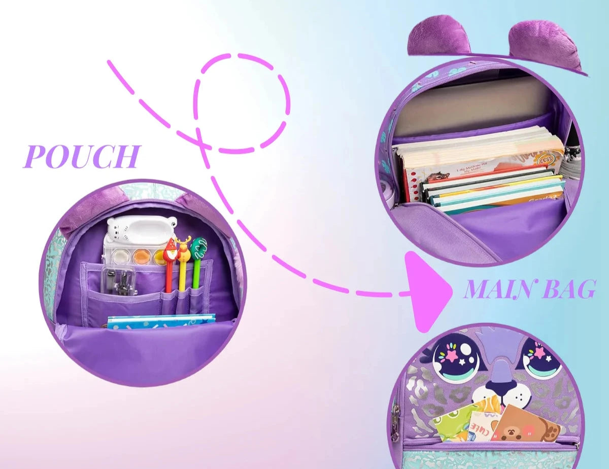 Purple Leopard School Bag Interior