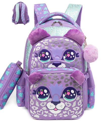 Purple Leopard School Bag Set
