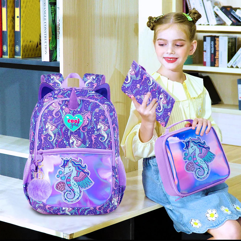 Purple Seahorse School Bag Lunch Box Pencil Case