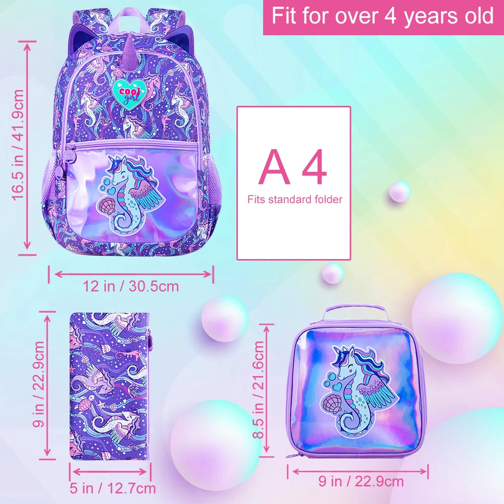 Purple Seahorse School Bag Set