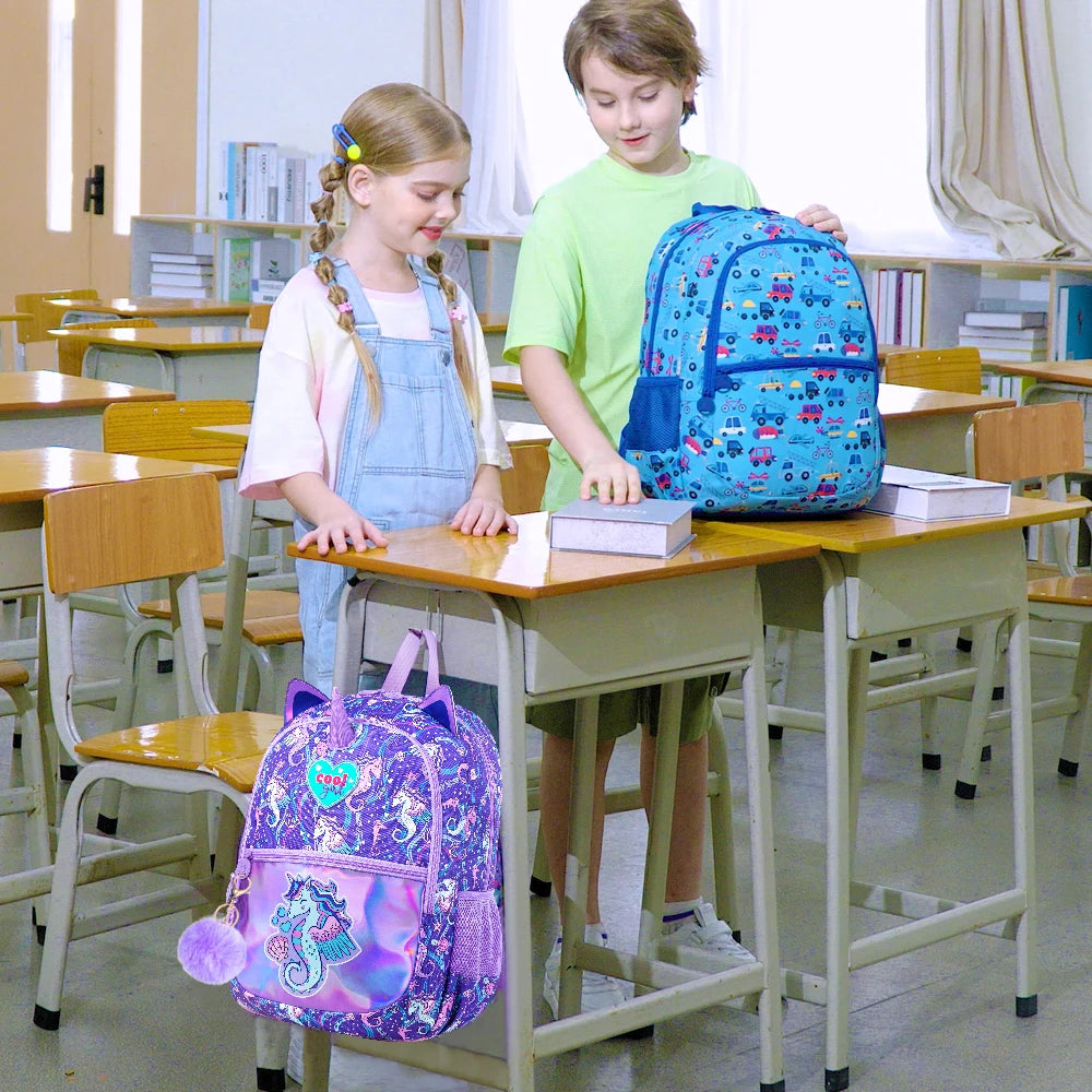 Purple Seahorse School Bag Set