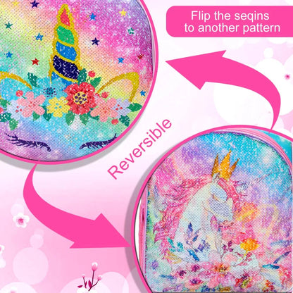 Rainbow Reversible Sequin Unicorn School Bag Set