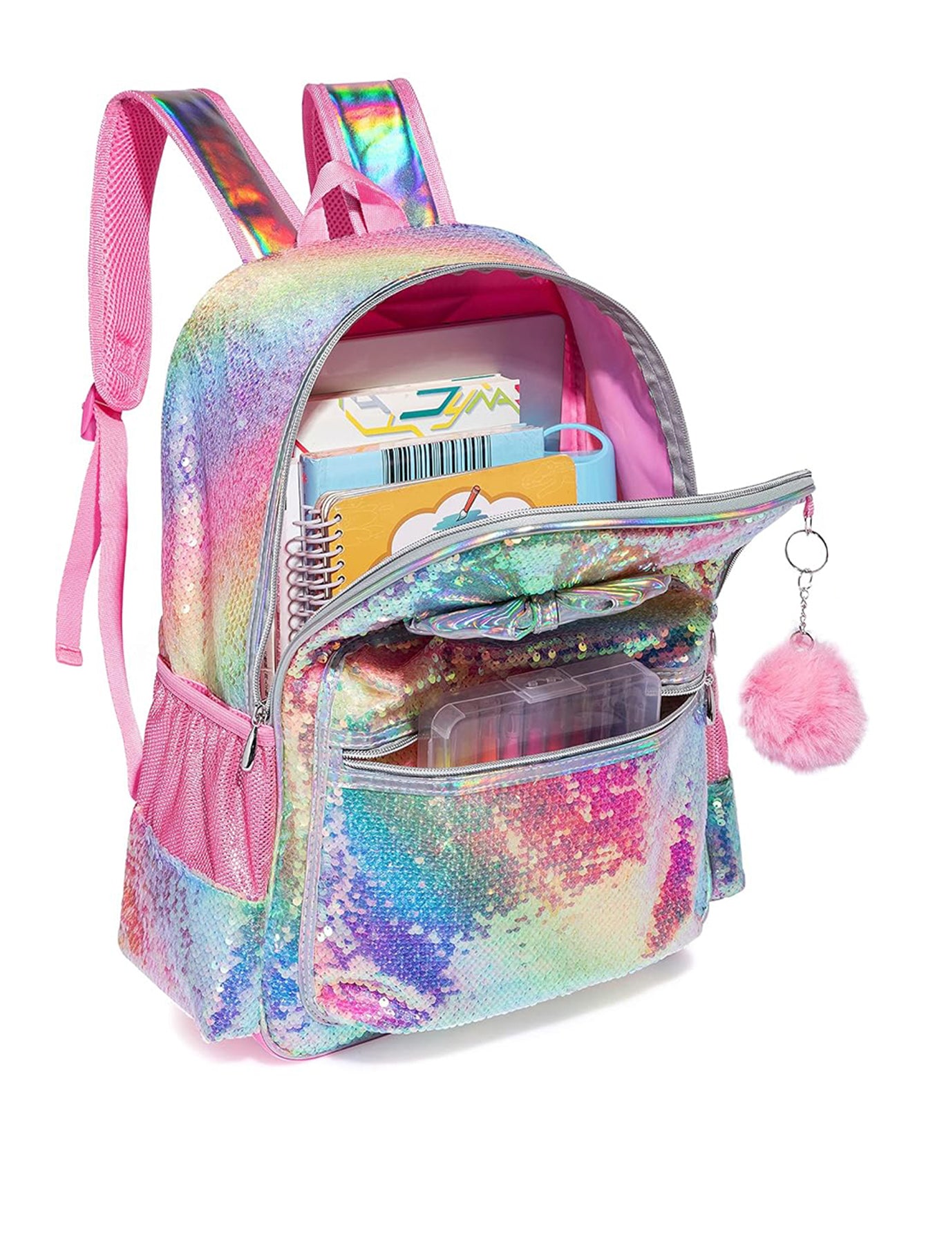Rainbow Sequin Bow Girls School Bag 