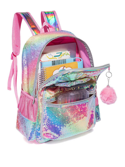 Rainbow Sequin Bow Girls School Bag 