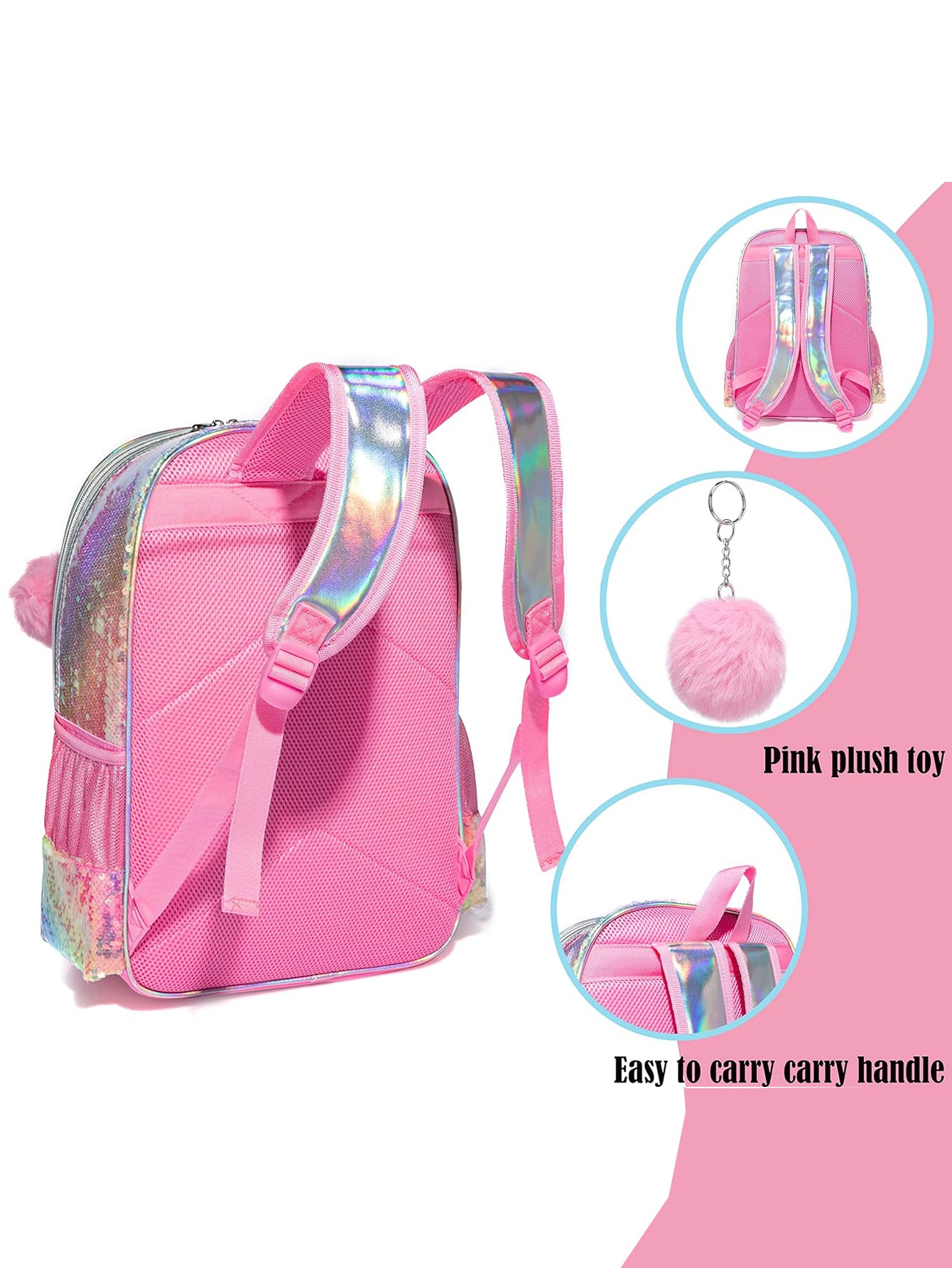 Rainbow Sequin Bow Girls School Bag Exterior