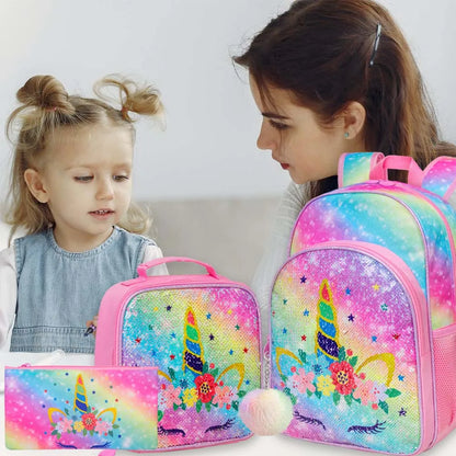 Rainbow Sequin Unicorn School Bag Set