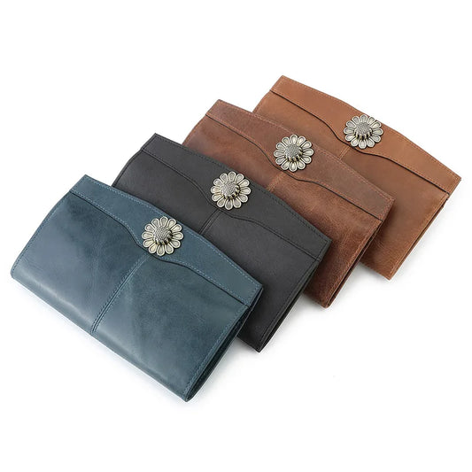 Genuine Leather Floral Clasp Clutch Wallet