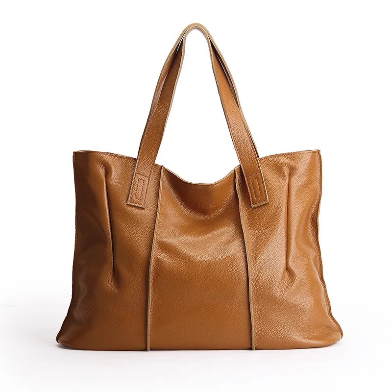100% Genuine Leather Large Capacity Shoulder Tote Bag - Green