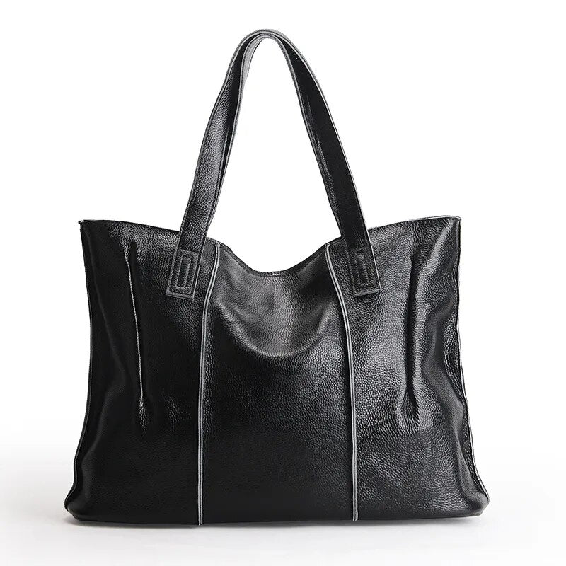 100% Genuine Leather Large Capacity Shoulder Tote Bag - Blue