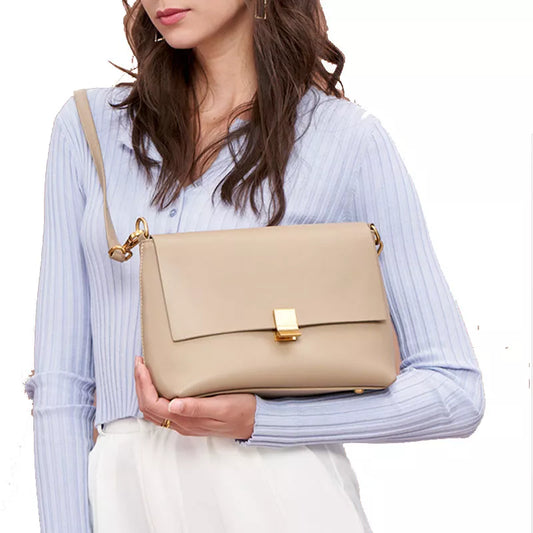 Simplistic Soft Genuine Leather Cowskin Shoulder Bag