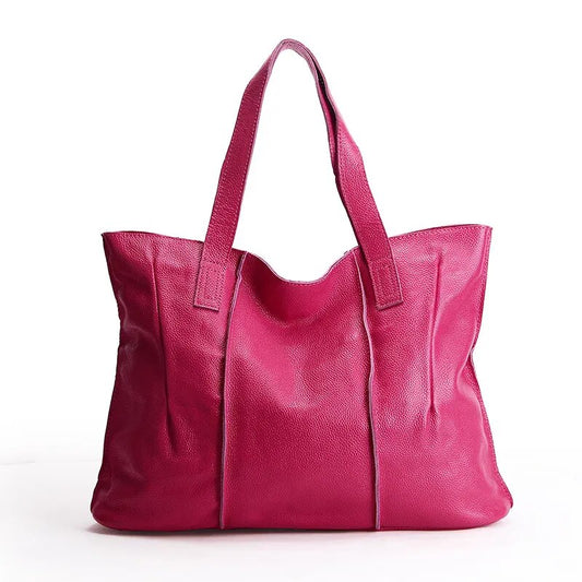 100% Genuine Leather Large Capacity Shoulder Tote Bag - Pink