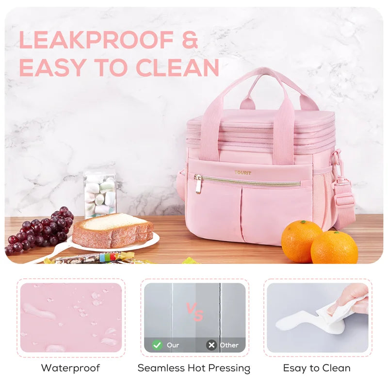 Heavy Duty Pink Insulated Double Deck Lunch Bag