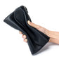 Genuine Leather Ladies Long Clutch Wallet - Black