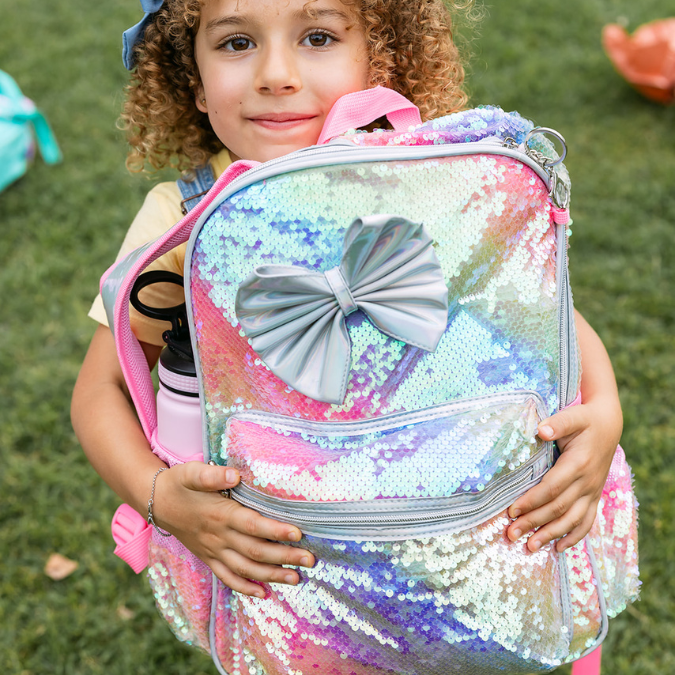Rainbow Sequin Bow Girls School Bag Set