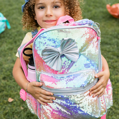 Rainbow Sequin Bow Girls School Bag Set