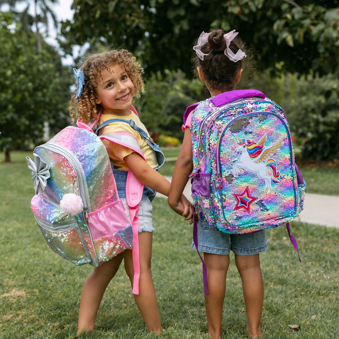 Rainbow Sequin Bow Girls School Bag Set