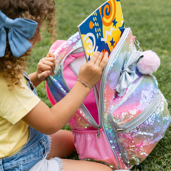 Rainbow Sequin Bow Girls School Bag Set