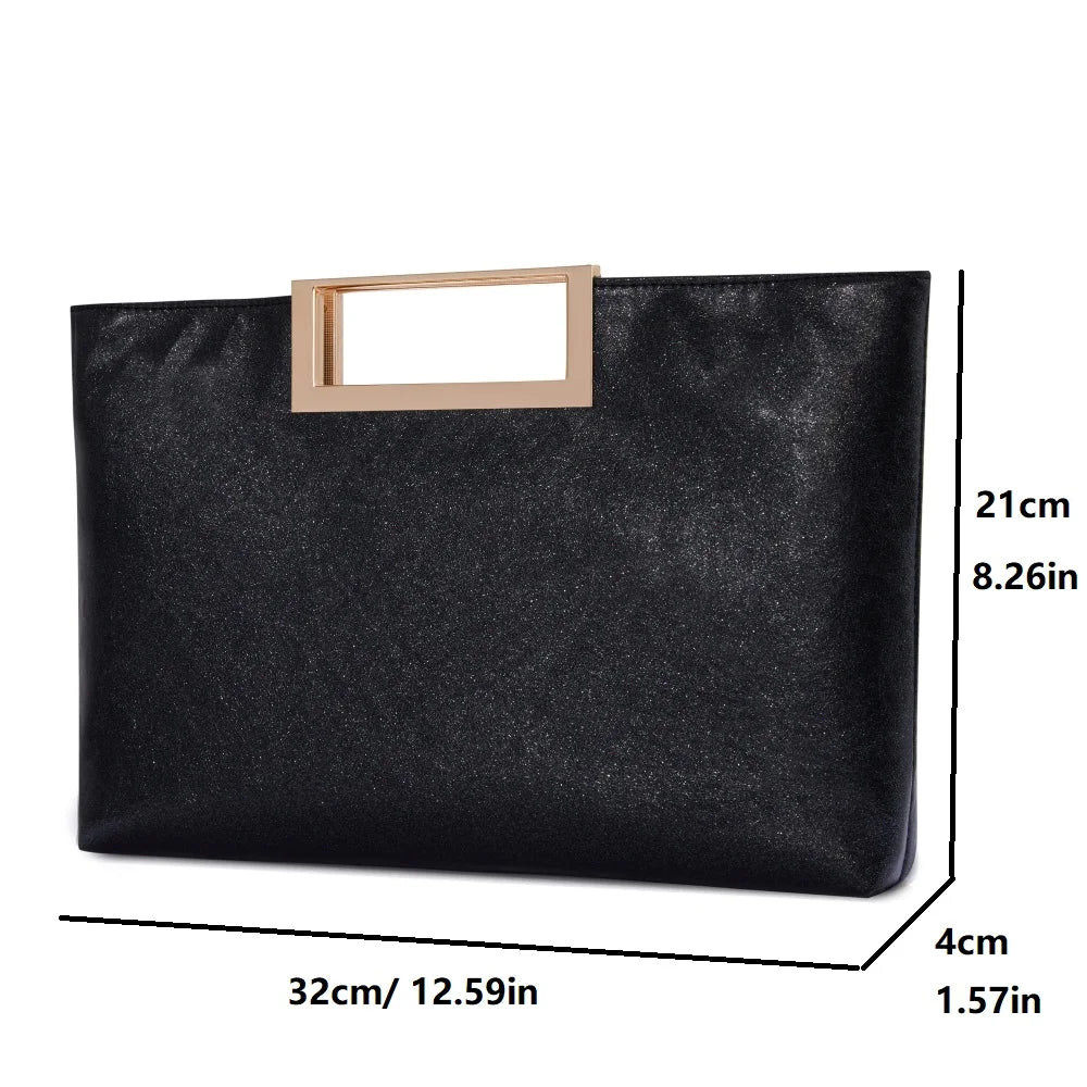 Open Design Magnetic Closure Metallic Clutch Handbag
