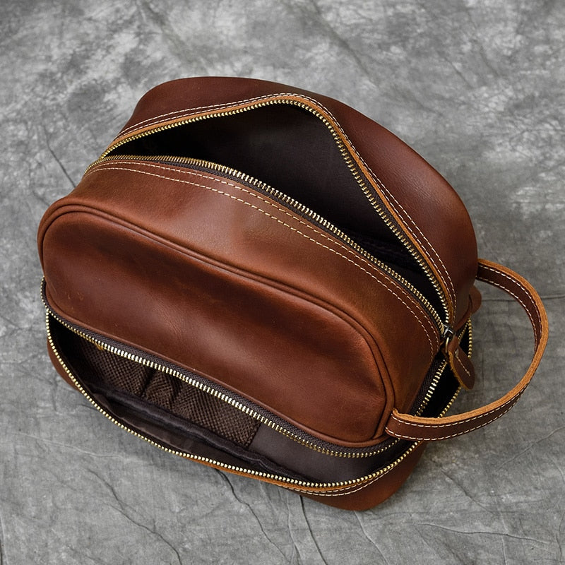 Crazy Horse Leather Mens Toiletry Bag